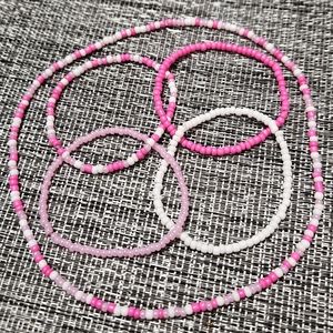 Czech Glass Bead Necklace & 4 Bracelets, Hot Pink, Pearlized Pink, & White